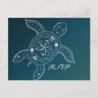 Hawaiian Sea Turtle White Teal Beach Wedding RSVP