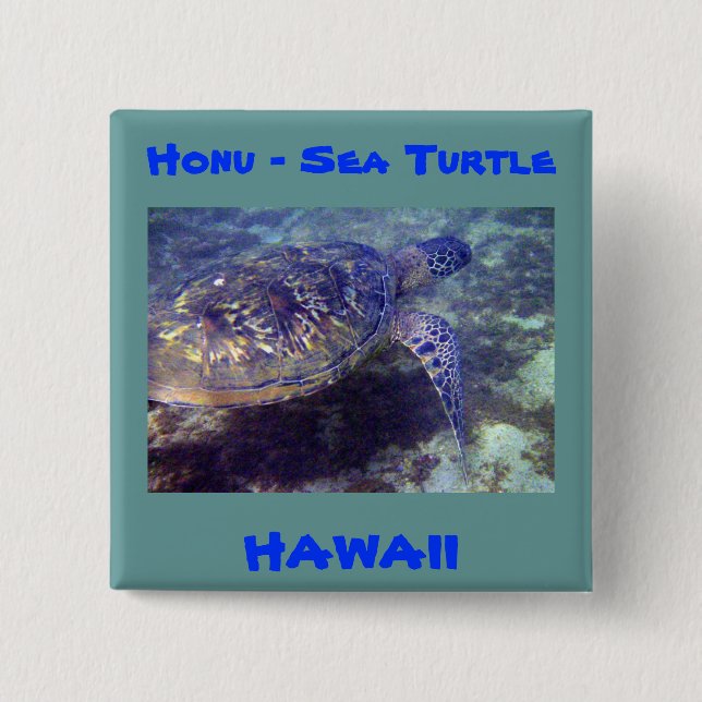 Hawaiian sea turtles 15 cm square badge (Front)