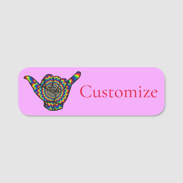 Hawaiian Shaka Psychedelic Thunder_Cove Name Tag (Front)