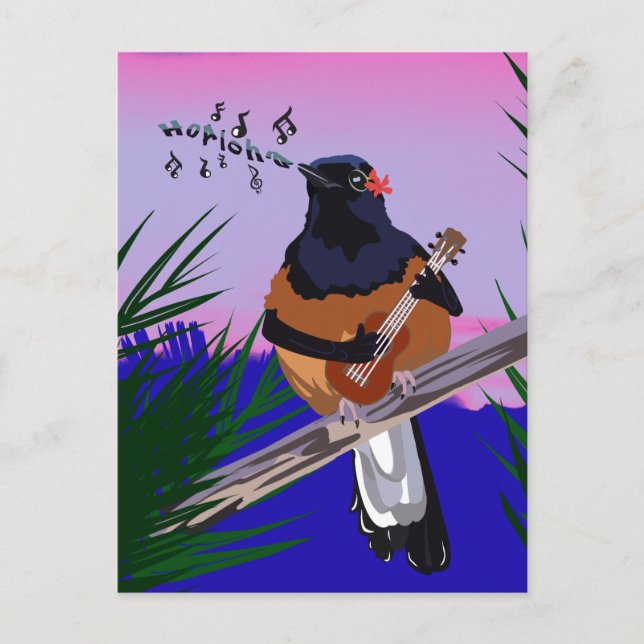 Hawaiian Shama Bird playing ukulele  Postcard (Front)