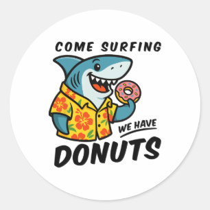 Hawaiian Shark With Donut Funny Surf Classic Round Sticker