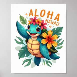 Hawaiian-Shirt Aloha Hawaii Sea Turtle Girl Women Poster
