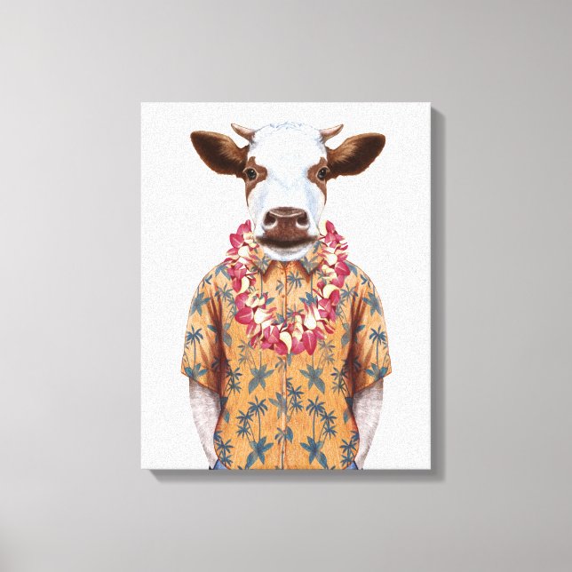 Hawaiian Shirt Cow Canvas Print (Front)