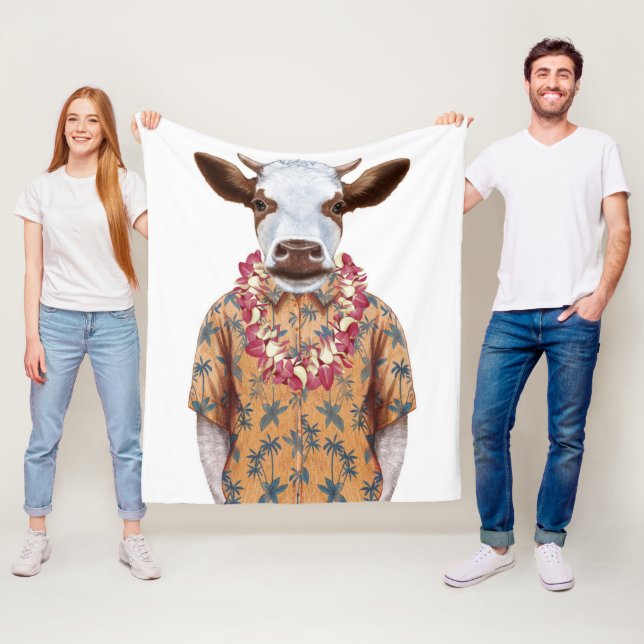 Hawaiian Shirt Cow Fleece Blanket (In Situ)