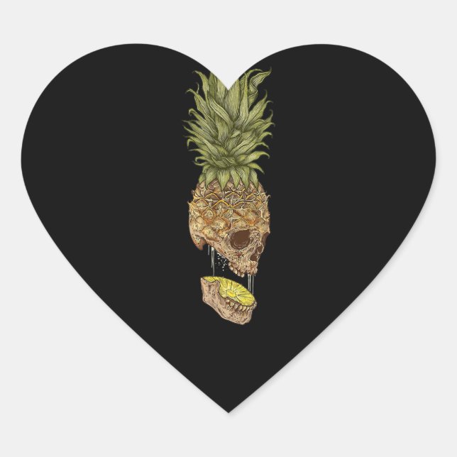 Hawaiian Skull Pineapple Summer Gift Heart Sticker (Front)