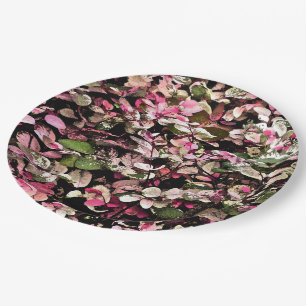 "HAWAIIAN SNOWBUSH PLANT/PINKS, GREENS AND WHITES PAPER PLATE