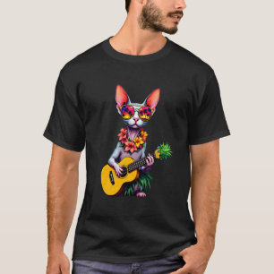 Hawaiian Sphynx Cat & Pineapple Ukulele Summer Vac T-Shirt