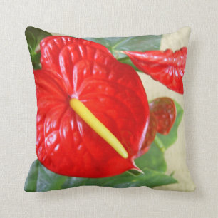 Hawaiian Style Anthurium Throw Pillow