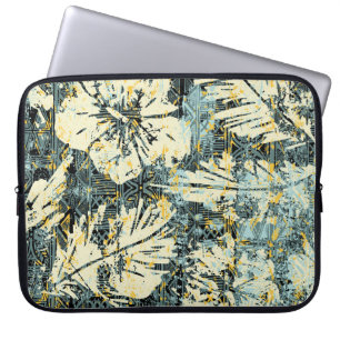 Hawaiian style hibiscus fabric with tribal backgro laptop sleeve