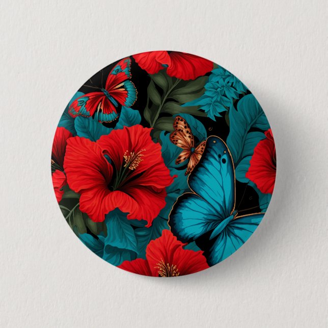 Hawaiian Style red floral pattern 6 Cm Round Badge (Front)
