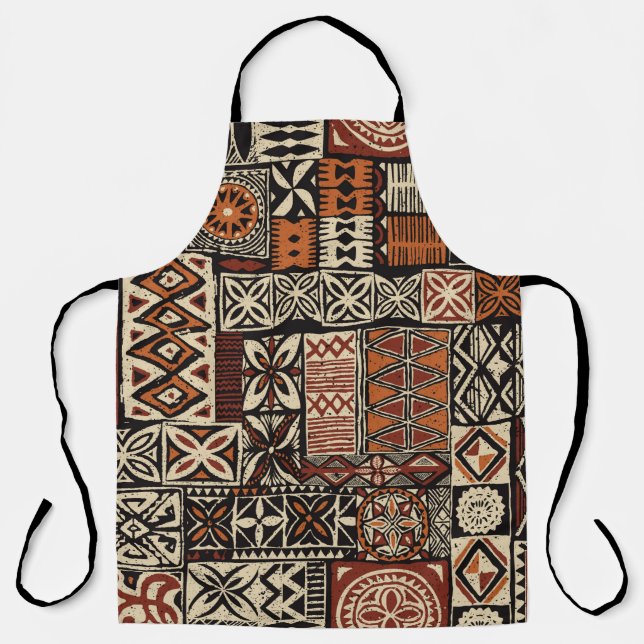 Hawaiian style tapa tribal fabric abstract patchwo apron (Front)