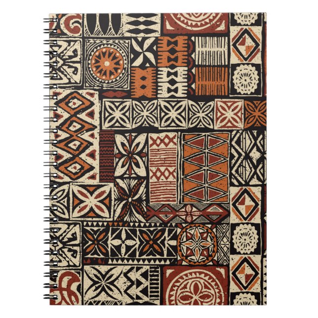 Hawaiian style tapa tribal fabric abstract patchwo notebook (Front)