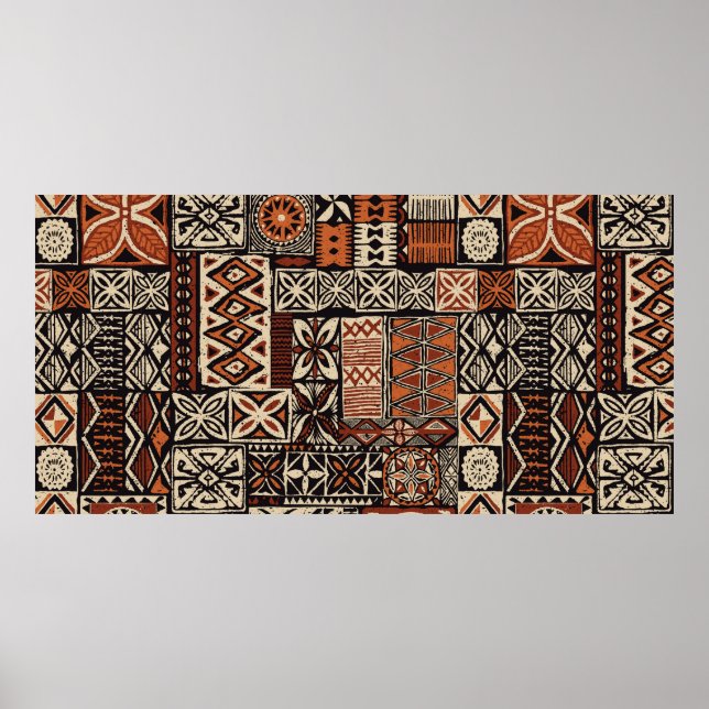 Hawaiian style tapa tribal fabric abstract patchwo poster (Front)