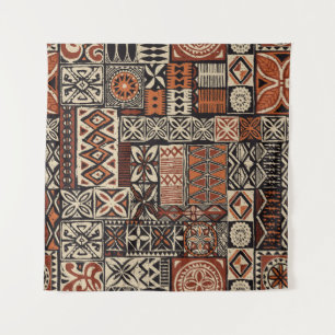 Hawaiian style tapa tribal fabric abstract patchwo tapestry