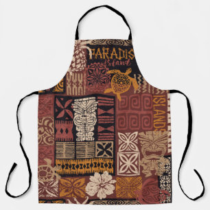 Hawaiian style tribal motif fabric patchwork abstr apron