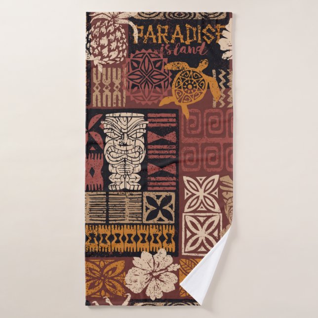 Hawaiian style tribal motif fabric patchwork abstr bath towel (Bath Towel)