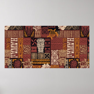 Hawaiian style tribal motif fabric patchwork abstr poster