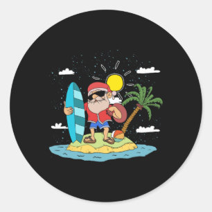 Hawaiian Summer Cool Santa Claus Surfing Christmas Classic Round Sticker
