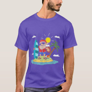 Hawaiian Summer Cool Santa Claus Surfing Christmas T-Shirt