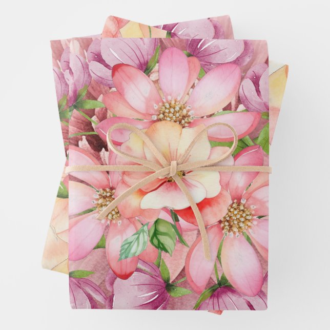 "Hawaiian Summer Florals" Gift Wrapping Paper (In situ)
