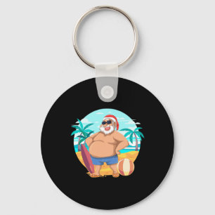 Hawaiian Summer Funny Santa Claus Tropical Christm Key Ring