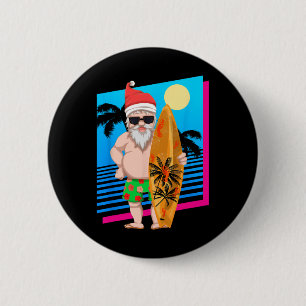 Hawaiian Summer Surfer Santa Claus Funny Christmas 6 Cm Round Badge