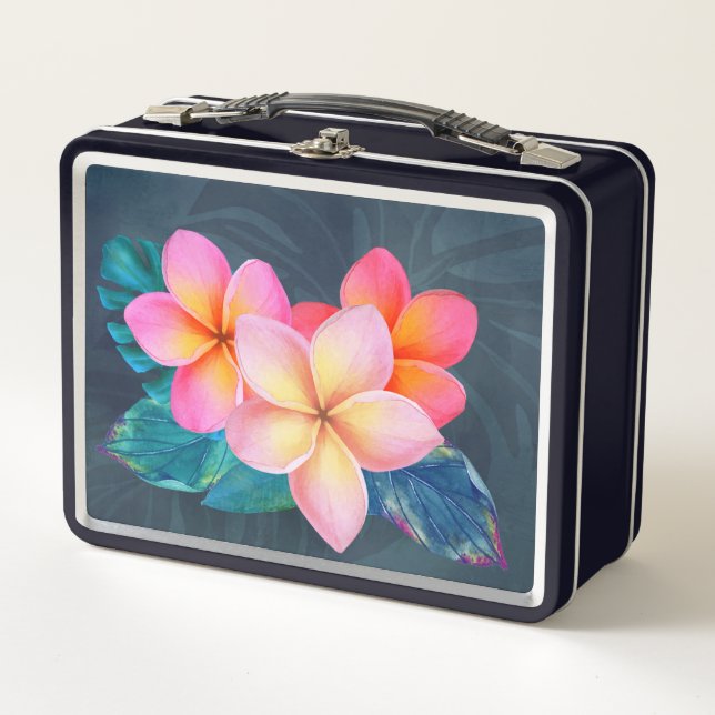 Hawaiian Sunrise Plumeria Retro Lunch Box (Front)