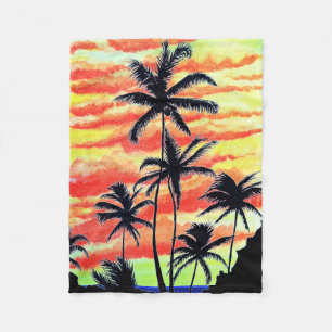 Hawaiian Sunset Coco Palms Fleece Blanket