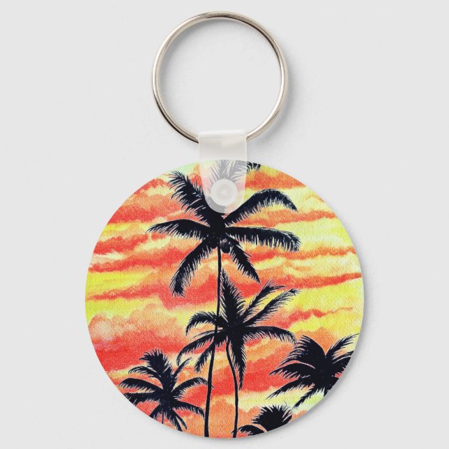 Hawaiian Sunset Coco Palms  Key Ring (Front)