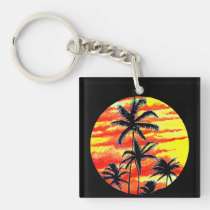 Hawaiian Sunset Coco Palms  Key Ring