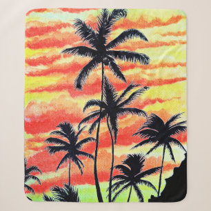 Hawaiian Sunset Coco Palms Sherpa Blanket