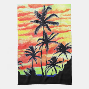 Hawaiian Sunset Coco Palms Tea Towel