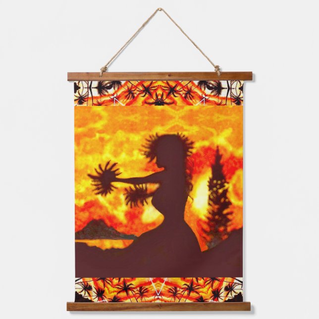 Hawaiian Sunset Hula Palms  Hanging Tapestry (Front)
