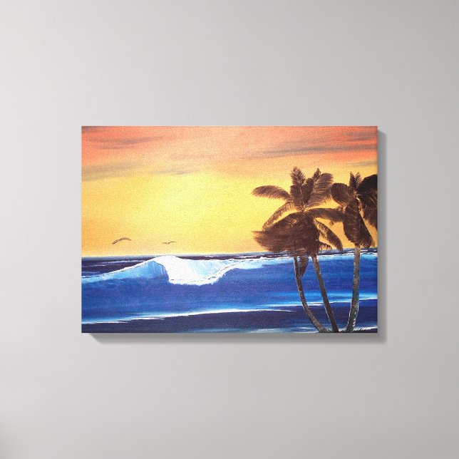 Hawaiian Sunset Painting Wrapped Canvas (Front)