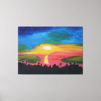 Hawaiian Sunset Sky Original Acrylic Painting Canvas Print