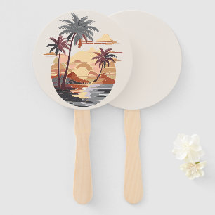 Hawaiian sunset with palm tree. hand fan