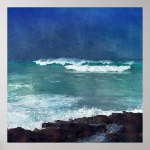 Hawaiian Surf Ocean Waves Aqua Teal Blue Lava Sea Poster