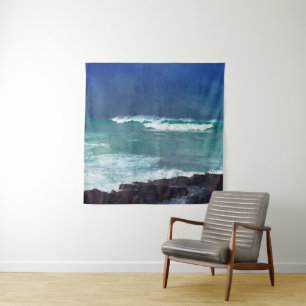 Hawaiian Surf Ocean Waves Aqua Teal Blue Lava Sea Tapestry