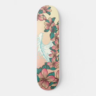 Hawaiian Surf Wave Hibiscus Flowers  Vintage Skateboard