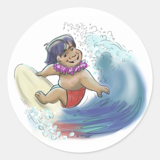hawaiian surfer classic round sticker (Front)