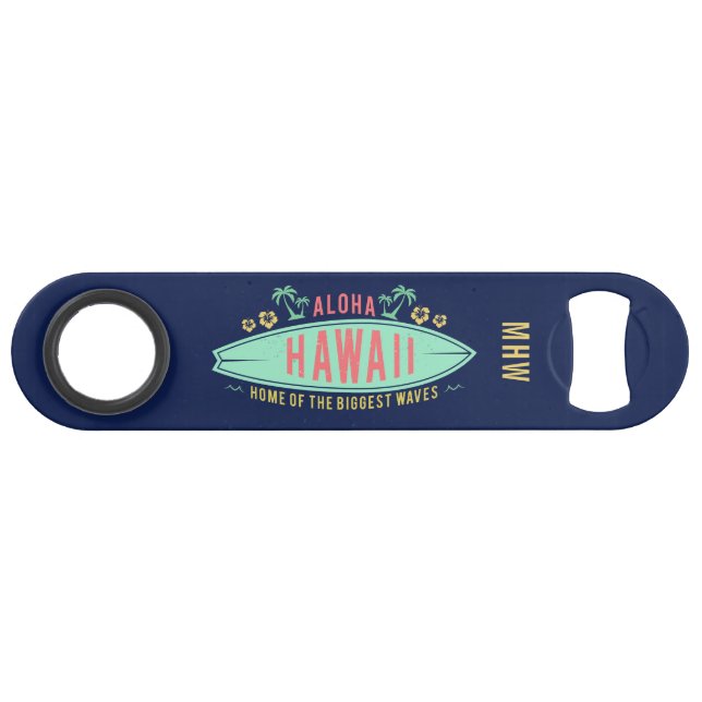 Hawaiian Surfer custom monogram bottle opener (Front (Horizontal))