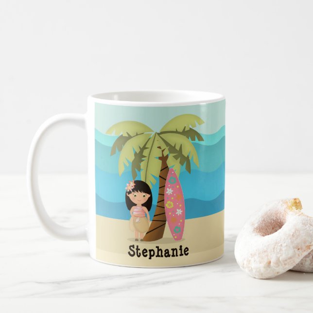 Hawaiian Surfer Girl Coffee Mug (With Donut)
