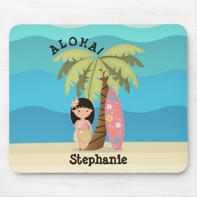 Hawaiian Surfer Girl Mouse Pad (Front)