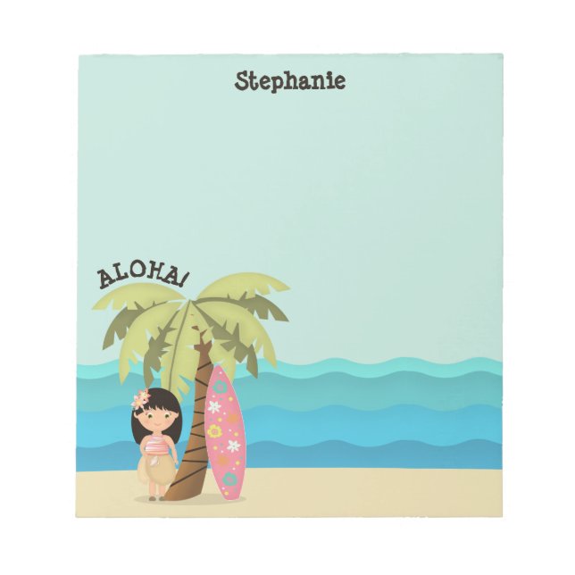 Hawaiian Surfer Girl Notepad (Front)