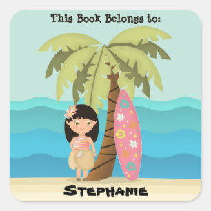 Hawaiian Surfer Girl Square Sticker