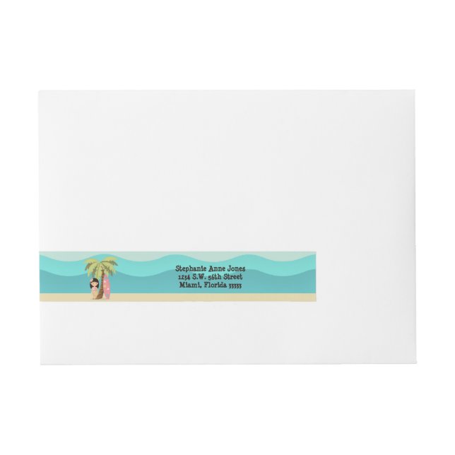 Hawaiian Surfer Girl Wraparound Address Label (Front)