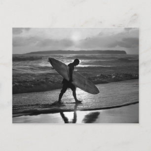 Hawaiian Surfer Heading Home, Black and White Postcard