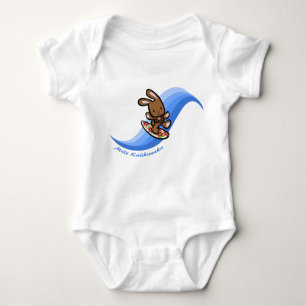 Hawaiian Surfing Bunny Holiday Blue Cartoon Band Baby Bodysuit