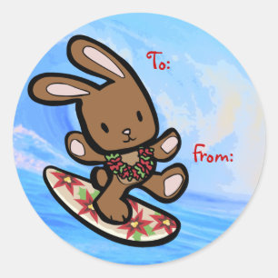 Hawaiian Surfing Bunny Holiday Cartoon Classic Round Sticker