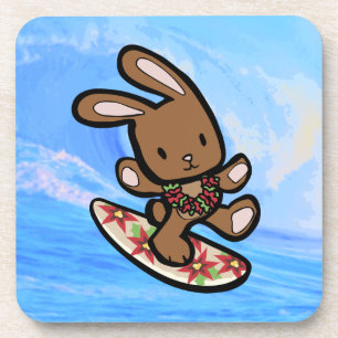 Hawaiian Surfing Bunny Holiday Cartoon Coaster